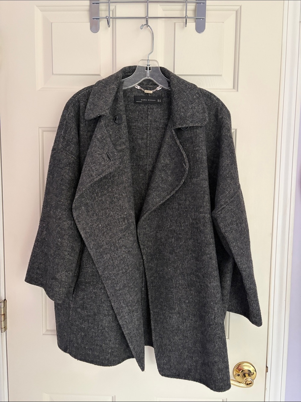 Zara Dark Gray Wool-Blend Pea Coat